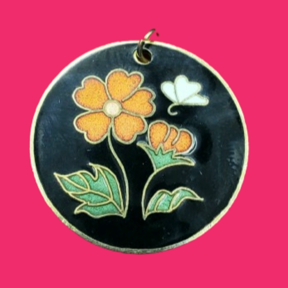 Pretty Orange Floral Pendant No Chain - Picture 1 of 5